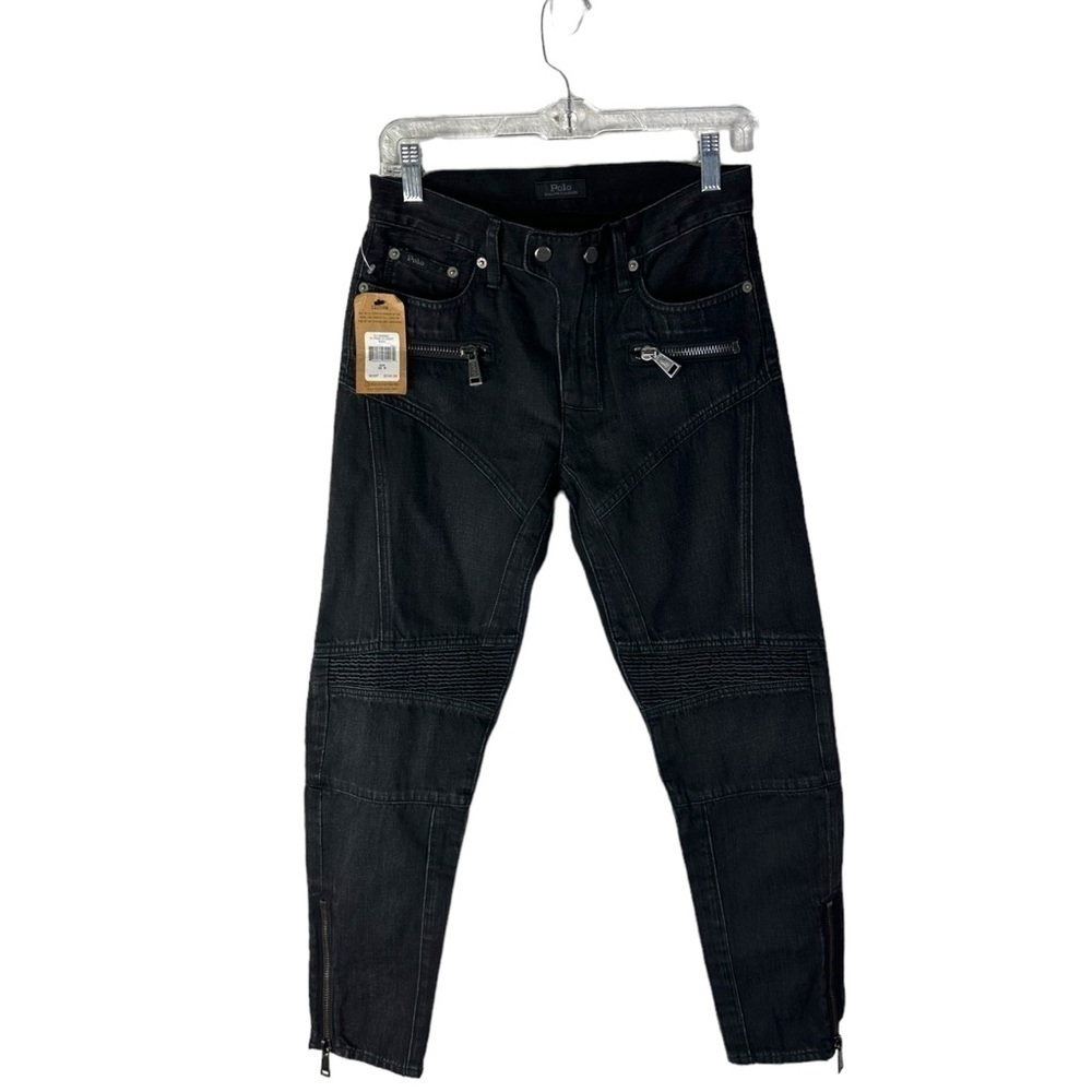 Polo Ralph Lauren Black Zipper Moto Biker Jeans SZ 25 NWT NEW